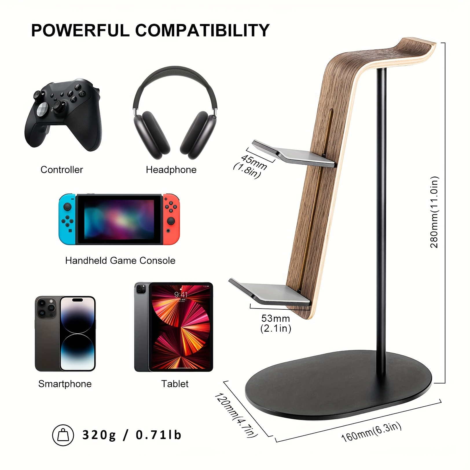 Gaming Headphone Accessories - Soporte de madera para controlador y